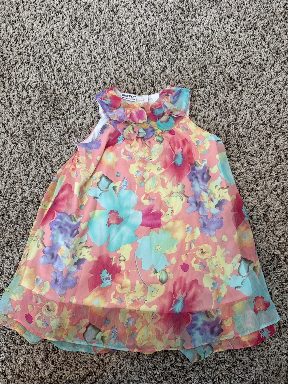 Blueberi Boulevard Multicolor Floral Ruffle Neck Girls' Dress